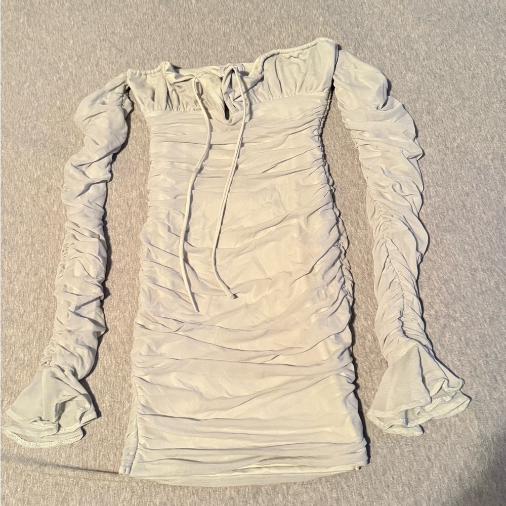 Oh Polly Cream Off-Shoulder Ruched Bodycon Dress